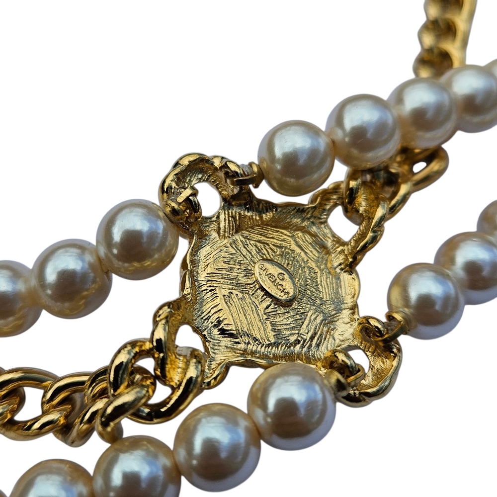 Vintage Givenchy Necklace Multistrand Faux Pearl Gold Chain Dressy Gala Necklace - Picture 16 of 16
